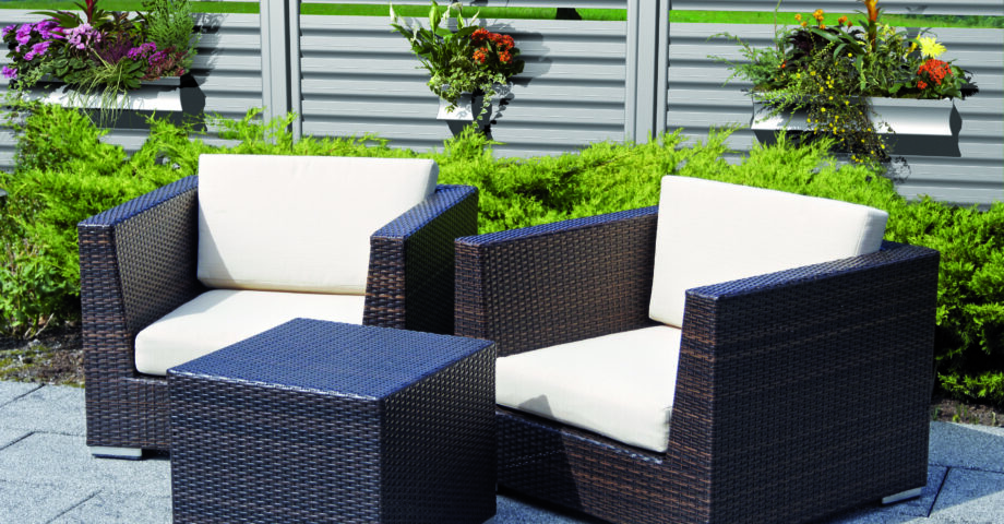 outdoor furniture rattan armchairs and table