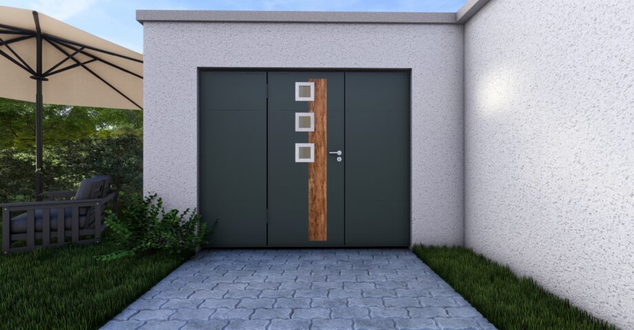 Porte de garage basculante isolé avec portillon et hublot WDEC024